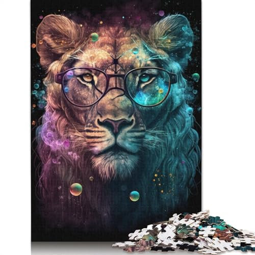Puzzle für Erwachsene, Löwin mit Brille, 1000-teiliges Puzzle aus Pappe, Puzzle für Jugendliche und Kinder, Lernspiel für Erwachsene und Kinder (Größe 38 x 26 cm)