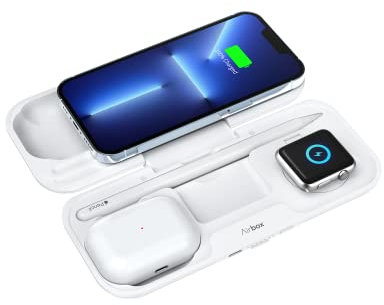 MOMAX 5-in-1-Ladestation, 10.000 mAh MFi PD-Ladestation, kompatibel mit iPhone 16/15/14/13/12, iPad, Airpods, Apple Watch, Qi-Geräten, Dual Wireless (weiß)