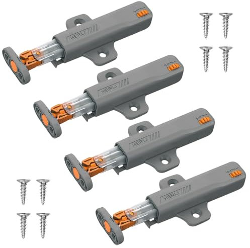 4 Pack Push to Open Door Catches, Self Closing Push Latch, Heavy Duty Push to Open Latch, Strong 30 N Spring Release Push to Open Latch, Suitable for Kitchen Cabinets Closets Wardrobes Closures