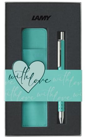 Lamy swift lagoon Special Edition Tintenroller Geschenk Set – Romantisches Geschenkset mit Tintenroller & Echtleder-Etui – Gehäuse aus Metall – Strichbreite B – inkl. Tintenrollermine M 66 B blau