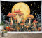 LB Wandteppich Jahrgangs Pilze Wandtuch Botanische Pflanzen mit Blüte Wandbehang Orangefarbener Mond Sternen am schwarzen Himmel Tapisserie für Wohnzimmer Schlafzimmer Wohnheim Wanddeko,200x150cm