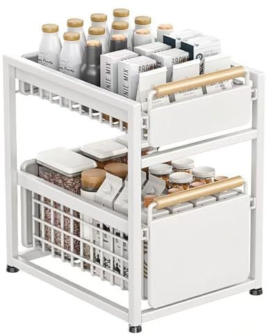EYTFYZGL 2 Tier Under Sink Storage Kitchen Organiser, Multi-Purpose Under Sink Pull Out Cabinet Organizers for Kitchen Bathroom B,39 * 24.5 * 42cm