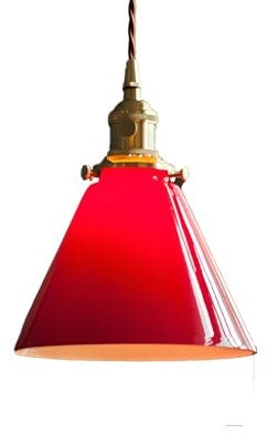 ZTTECH Lámpara Colgante Vintage de Vidrio Rojo Casquillo E27 con Latón Cable Ajustable de 150cm Diámetro 18cm para Isla de Cocina Dormitorio Comedor Pasillo
