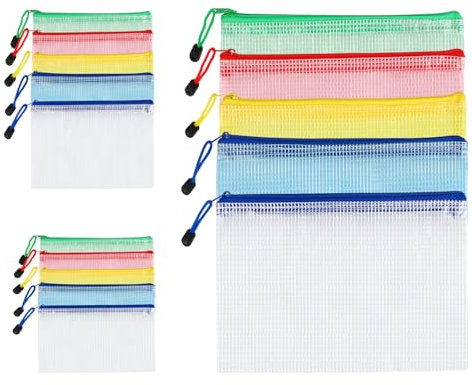 Set 15 pezzi busta porta documenti con zip A4, A5, A6 – Buste con zip, porta documenti impermeabile, organizer documenti per conservare file, ricevute, fogli d’esame e altro, 5 colori.