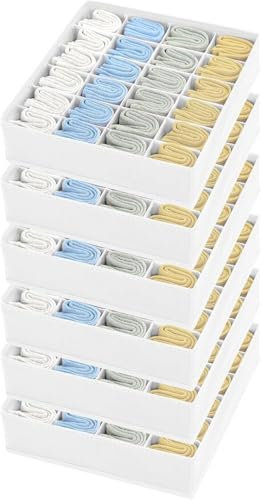 DIMJ 6 Stück Socken Organizer Schublade Organizer - Faltbarer Unterwäsche Organizer für BHs Unterwäsche Socken Krawatten Stoff Kleiderschrank Aufbewahrung Organizer für Unterwäsche, Schals, Kosmetik