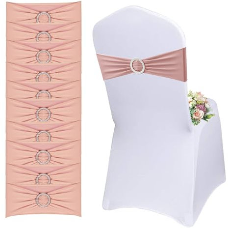 QeeFop 50 Stück Elastische Stuhl-Schärpen mit Schnalle und Schleife, Stuhlschärpen Stuhlhussen Feier Dekoration für Hochzeit, Bankett, Party, Empfang, Geburtstagsfeier (Rosegold)