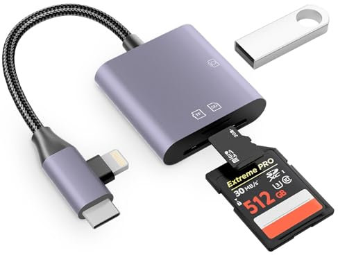 3-In-2 SD Card Reader for iPhone, iPad, USB C and Lightning Dual Port SD Card Adapter,Memory Card Reader for Camera Adapter,Type C OTG Adapter,Support SD, Micro SD, USB,Plug and Play