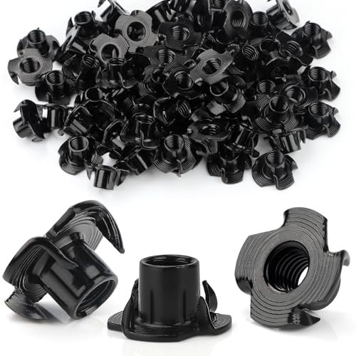 Mbsomnus Kit Dadi a T M6 x 10 mm Dadi Guida 30 Pezzi Inserti Filettati per Legno Acciaio al Carbonio con 4 Punte di Guida per Assi di Legno Mobili Pareti da Arrampicata DIY