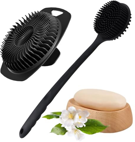 Ziyonix Scrubber per il Corpo in Silicone, Esfoliante per Corpo Doppia Faccia Manico Lungo Bagno Doccia Spazzola per Schiena Morbida e Confortevole Spazzola da Doccia per il Corpo