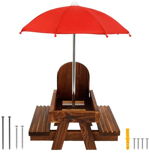 BAODBF Eichhörnchen Tisch Holz,Eichhörnchenbank mit Regenschirm,Wetterfest Futterstation Eichhörnchen Picknicktisch für Chipmunk Wildlife