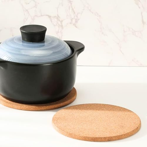 Packung mit 2 Untersetzern aus Kork, Durchmesser 20 cm, Dicke 1 cm, universell waschbar, Verwendung in der Küche, heiße Pfannen, Backofen, Brennen (2 Stk. Maxi-Höhe, rund)
