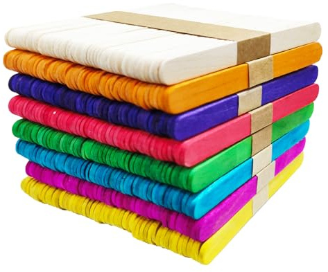 Wenrescry 400 Stück Eisstiele Holz Bunt, 110x9x2mm Bastelstäbchen in 8 Farben, Holzstäbchen zum Basteln & DIY-Projekte, Holzstäbe für Kinder, Kunsthandwerk & Party Deko