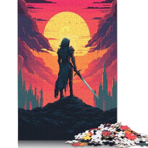 Paladin Warrior Pixel Art Papierpuzzle, 1000 Teile, kreatives rechteckiges Design, ideal für große Familien, ideal für Erwachsene und Jugendliche, 38 x 26 cm