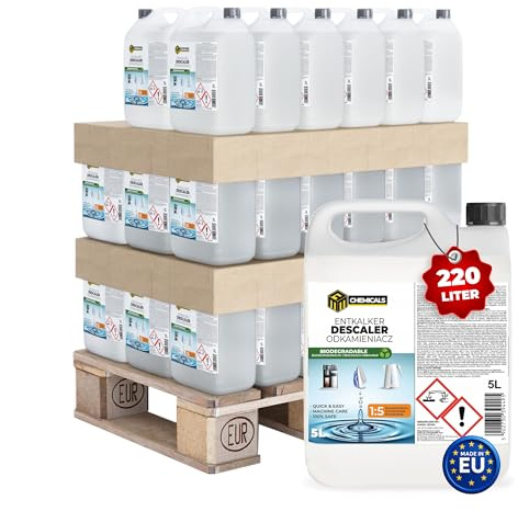MRM Chemicals – Entkalker flüssig – 44 x 5L – für Kaffeemaschinen, Vollautomaten & Wasserkocher – biologisch abbaubar – Konzentrat 1:5 – entfernt Kalk gründlich & schonend