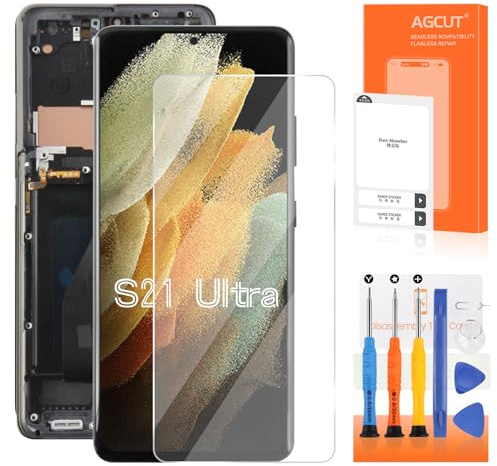 AGCUT OLED Écran LCD pour Samsung Galaxy S21 Ultra 5G SM-G998B SM-G998B/DS SM-G998U SM-G998W LCD Affichage Ecran Remplacement Digitizer Montage Assemblée avec Réparation Kits (Noir)