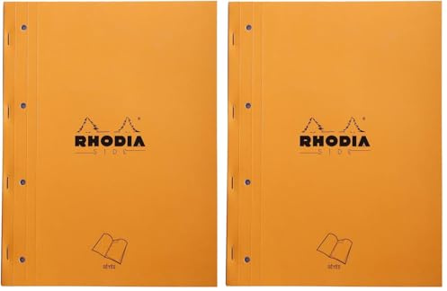 Rhodia 118015C - Bloc-Notes Agrafé Coté Side Orange - A4 - Grands Carreaux Seyès - 80 Feuillets Détachables Perf 4 Trous - Papier Clairefontaine Blanc 80 g/m² - Couverture en Carte Enduite (Lot de 2)