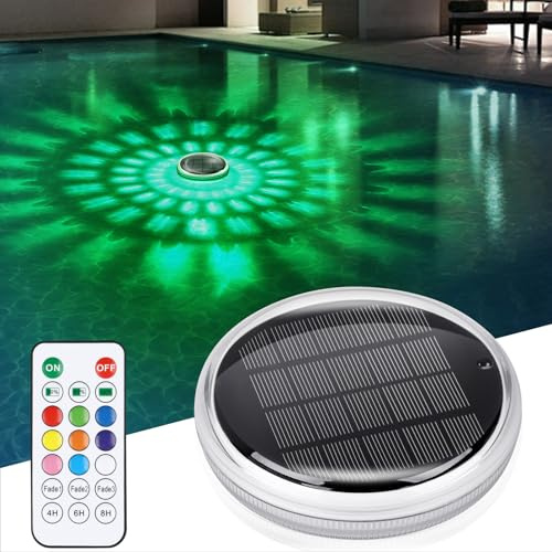 INTERESTIME Lumière Piscine Flottante Solaire avec Télécommande, 3 RGB Mode | 1 Pièce Lampe Piscine Hors Sol, 9 Couleur, Minuterie, IPX7 Étanche LED Éclairage Piscine pour Baignoire, Spa, Étang Jardin