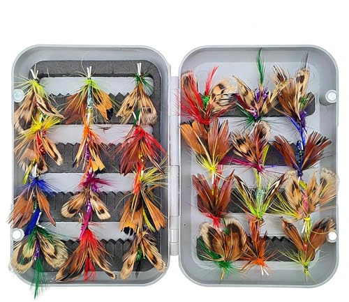 Juego de moscas de pesca con mosca, kit de cebo para moscas de trucha, con caja de almacenamiento de doble cara, señuelos para hormigas para trucha, róbalo, cabeza de acero