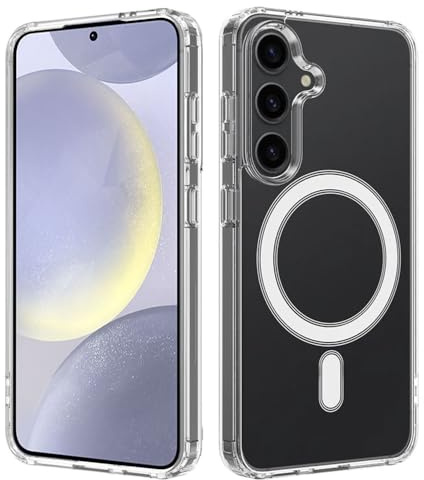 Techsuit für Samsung Galaxy S24 Plus Hülle mit Magnetring, Luftkissen Ecken, Kabelloses Laden Kompatibel, Erhöhte Kanten, Kameraschutz, Magnetic Pro Series, TPU PC Hybrid, Transparent