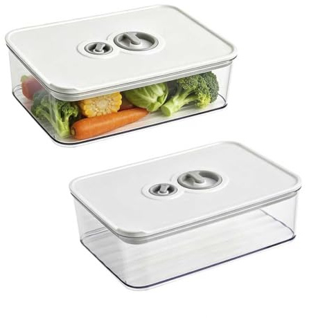 LINISITING 2 Pcs Airtight Cheese Storage Container, Clear Stackable Plastic Food Box with Lid, Refrigerator Fresh Keeping Organizer for Cheese Slices Chunks Kitchen Food Storage
