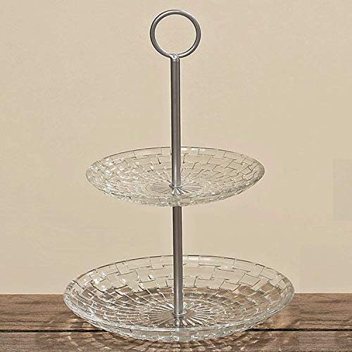 Dekowelten Etagere Relief - Glas Etagenständer Servierplatte Etagenplatten Etagiere 2-stufig 28cm