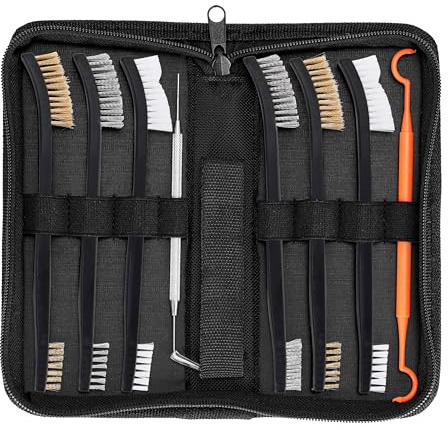 BOOSTEADY Waffe Reinigungsbürste & Pick Kit in der Reißverschluss Tragetasche (8 Stück) - Doppelte Endige Messing Stahl Nylon Borsten Bürsten & Metall Polymer Picks