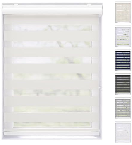 EFIXS Doppelrollo mit Kassette Montage Wand/Decke mit Bohren Breiten: 40-220, Höhe: bis 240 Hier: BxH (190 x 175) cm (Schneeweiss) Premium Duorollo, oder ohne Bohren mit Klemmhalter am PVC-Fenster