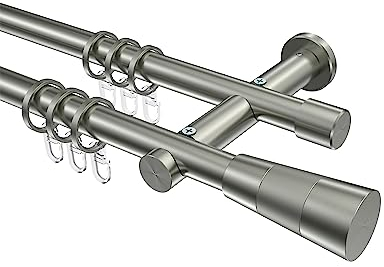 Interdeco Gardinenstangen Edelstahl Optik 20 mm Ø zweiläufig Platon Tanara, 100 cm