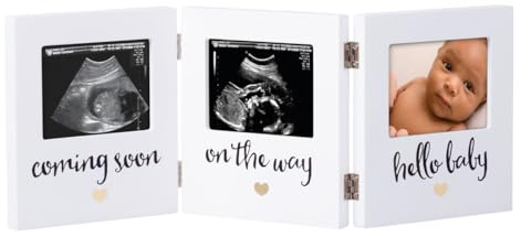 Pearhead Triple Sonogram Keepsake Photo Frame, Gender Neutral Ultrasound Keepsake, Ideal Pregnancy Gift For First Time Moms, Baby Shower and Nursery Decor, 3.5”x2.5” Photo Insert, White