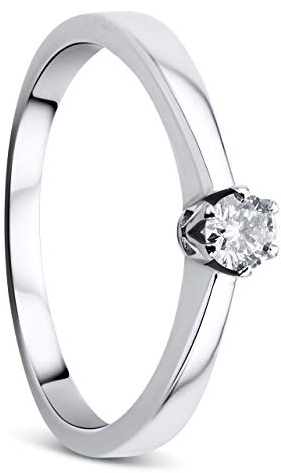 Orovi Damen Diamant Ring Weißgold, Verlobungsring 14 Karat (585) Gold und Diamant Brillanten 0.14 Ct, Solitärring Ring Handgemacht in Italien