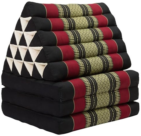 Fine Asianliving Thaikissen Dreieckskissen 3 Auflagen Kapokfüllung XL 54x180x6cm Rot Thai Kissen Meditation Matte Matratze Kapok 301-J01