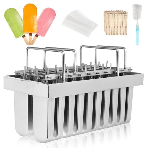Dyna-Living Kommerzielle Stieleis-Formen, runde Köpfe ohne Schlitz, Edelstahl, Eisform, Eisform, Eis am Stiel, mit Deckel, Fassungsvermögen 108 ml, 20 Stück