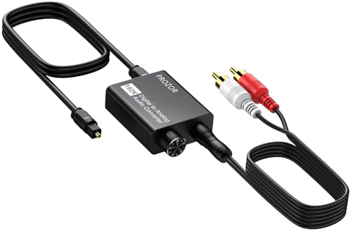 PROZOR 192kHz Convertitore Audio da Digitale ad Analogico Controllo Bassi Volume Regolabile DAC da Coassiale o Toslink a RCA/3.5mm Cuffie Adattatore Audio Digitale Analogico per HD Lettore DVD