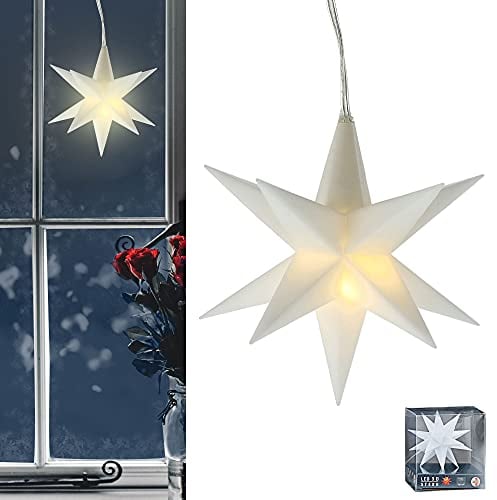 Leuchtstern aus Kunststoff Weihnachststern zum hängen beleuchtet mit Timerfunktion in verschiedenen Farben inkl. Leuchtmittel Ø 12cm (weiß)