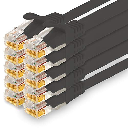 1CONN - Cable de red de 5,0 m, Ethernet, LAN y cable de conexión para máxima velocidad de Internet y conecta todos los dispositivos con conector RJ 45 hembra negro - 10 unidades