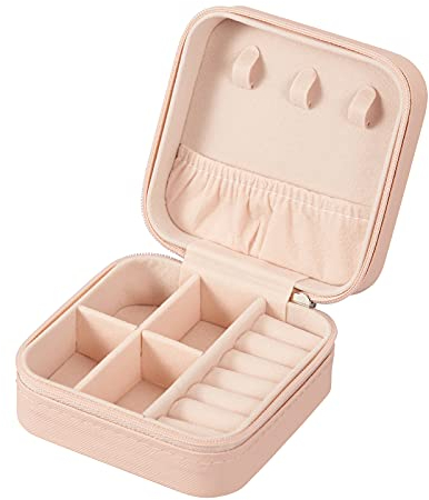 LETURE PU Leather Small Jewelry Box, Travel Portable Jewelry Case for Ring, Pendant, Earring, Necklace, Bracelet Organizer Storage Holder Boxes (Pink)