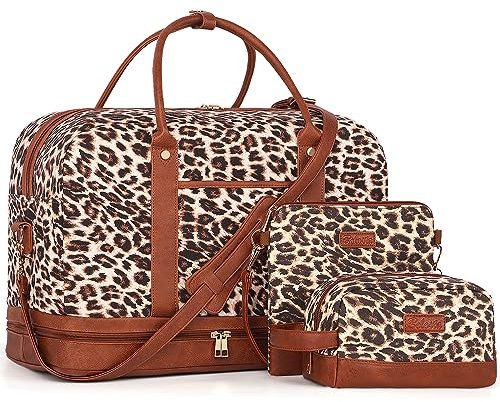 Reisetasche Damen, Weekender Tasche für Frauen - Faltbare, Wasserabweisende Reisetasche mit Schuhfach, Kulturbeutel & Mehreren Fächern, Großes Handgepäck, Leichtgewicht für Reisen, Sport, Gym, Sauna