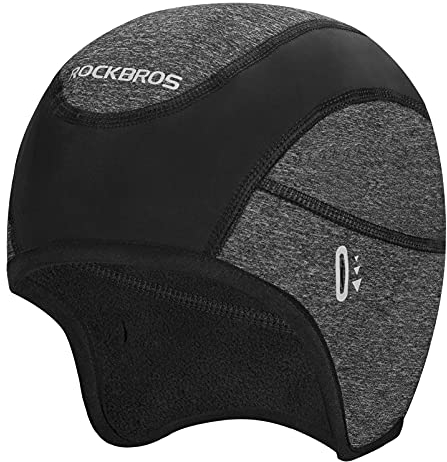 ROCKBROS Cappellino Sottocasco Invernale Termico Pile, Berretto Copricapo Antivento Caldo Paraorecchie, Skull cap con Fori per Occhiali, Trasiprante Elastico, per Ciclismo Sci Moto, Uomo Donna