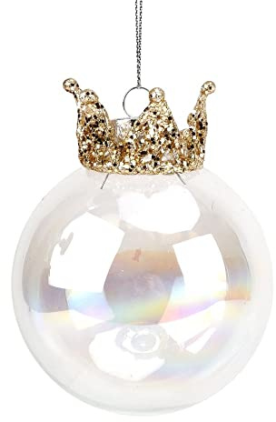 Silver Glass Bauble with Crown 8cm