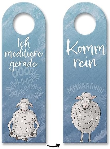 Ich meditiere gerade oder Komm rein Türhänger mit lustigem Schaf ein lustiges Geschenk für eine Freundin auf dem Bauernhof die gerne meditiert und das Schaf als Lieblingstier hat