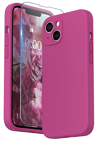 SURPHY Compatible with iPhone 13 Case with Screen Protector, Liquid Silicone Protection for Each Lens Shockproof Thickened Rubber Cover for iPhone 13 6.1 inch 2021, Hot Pink
