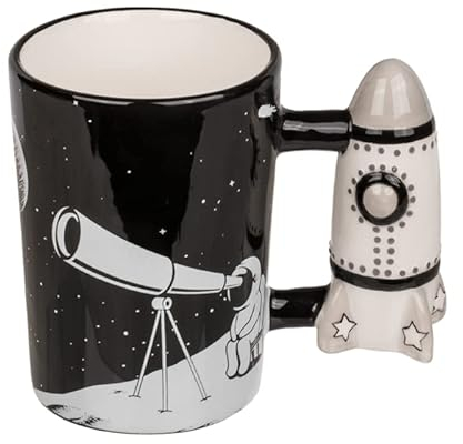 Out of the blue KG Astronauten Tasse mit Raketen- Griff, Space Mug schwarz/weiß, aus Keramik, in Geschenkverpackung.