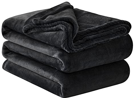 Aisbo Plaid Coperta Pile Matrimoniale - Coperta Calda Invernale per Divano e Grande Letto Matrimoniale 220x240 cm Pile di Flanella Morbida Nera, Fleece Blanket for Sofa and Couch