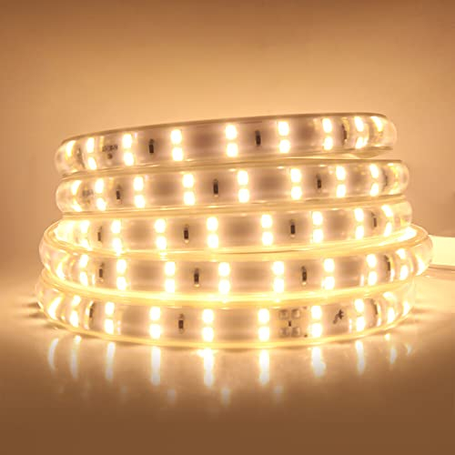 Wisada Doppelreihe LED Streifen 1m, 220V SMD 2835 120LEDs/m Superhell Flexibler Streifen, Biegbarer Schnitt Innen LED Lichtband Warmweiß LED Band mit Schaltstecker für Schlafzimmer, Schrank