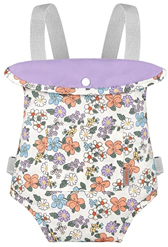 GAGAKU Puppentrage Puppen Bauchtrage Puppenzubehör Babytrage für Kinder Schultergurte Kreuzen Vorne und Hinten 100% Baumwolle - Lila Blume