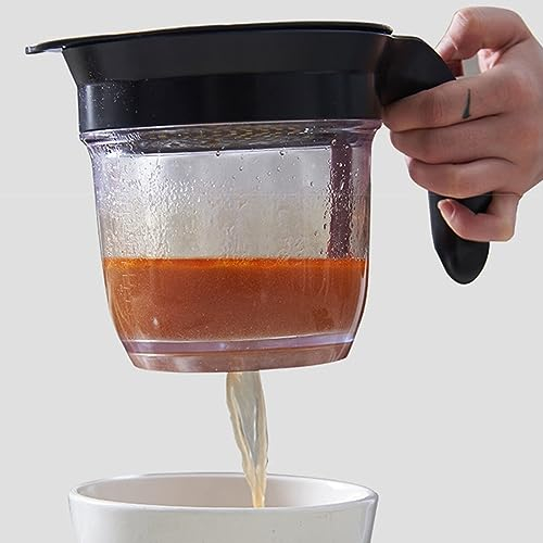 Separador de grasa de salsa Taza de filtro de grasa de doble filtración con taza con colador Dispensador de liberación de presión de un botón Separador de aceite para un mejor sabor de los alimentos