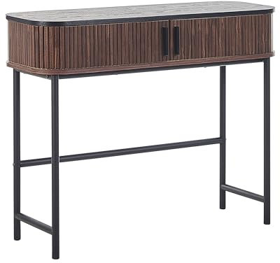 Beliani Console Moderne à Portes Coulissantes Contours Planchettes Bois Sombre Rétro Jose
