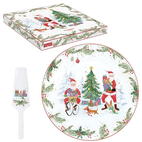Easy Life Cofanetto piatto da torta Ø 32 cm con pala in porcellana Joyful Santa