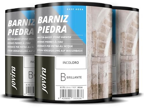 JOVIRA PINTURAS Barniz Piedra al Agua. Barniz para piedra y sustratos minerales. (3x750 Mililitros, Brillante) C-7-3