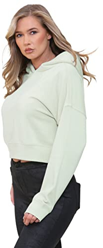 989Zé ENZO Womens Hoodie Top Casual Fleece Cropped Sweatshirt With Hood Crop Hoody EZLHD588 HOODY SAGE GREEN L